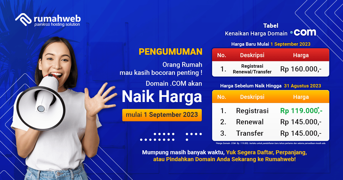 Informasi Kenaikan Harga Domain .COM Informasi Kenaikan Harga Domain .COM