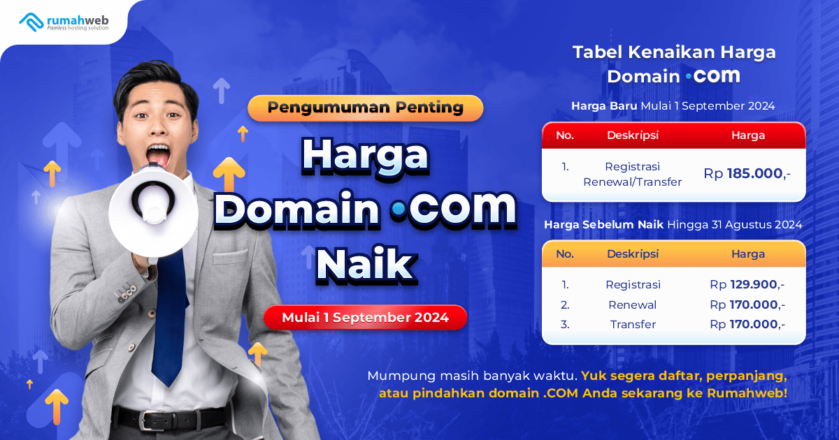 Informasi Kenaikan Harga Domain .COM - September 2024